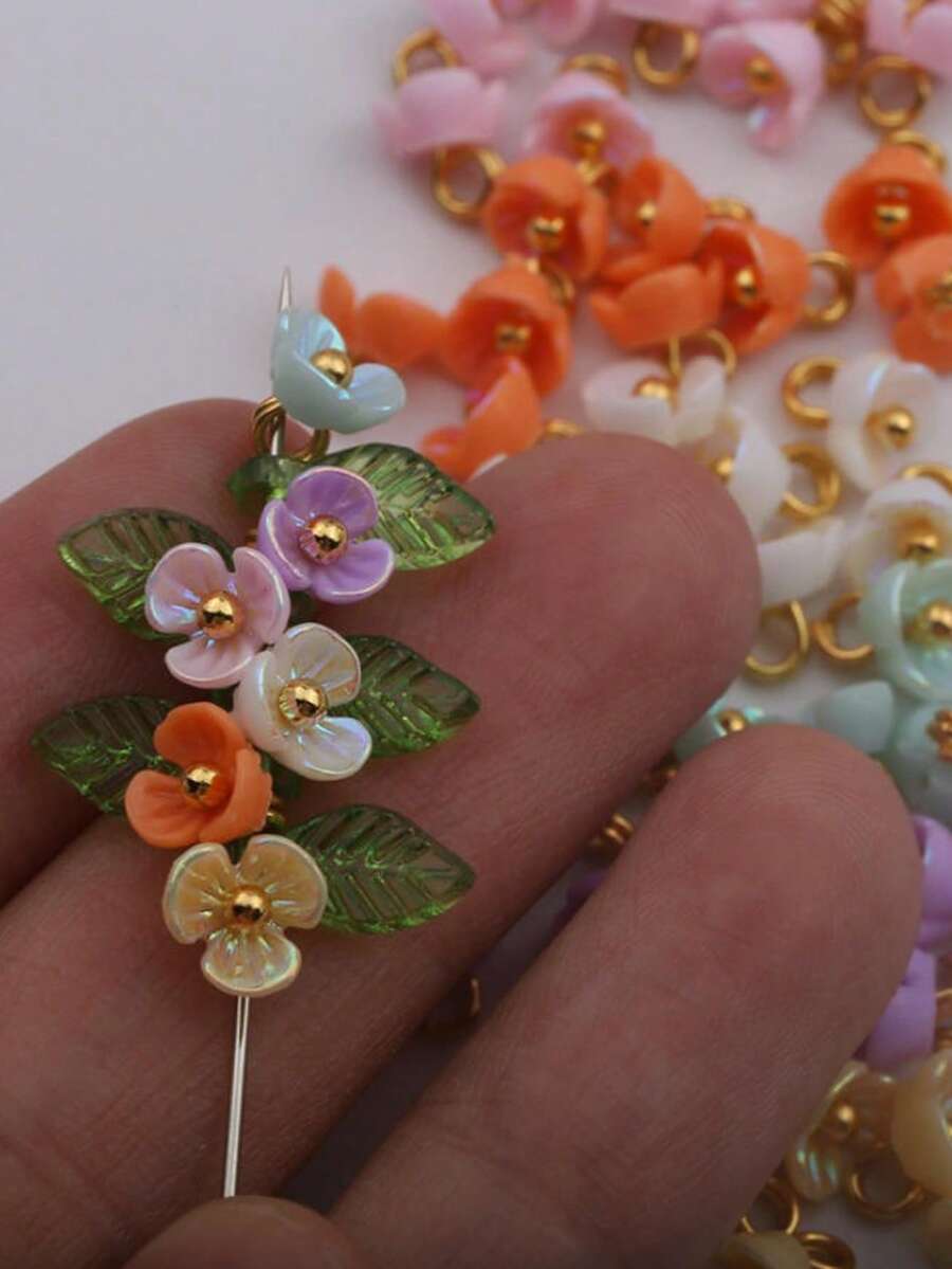 随机颜色 15 件 6 毫米树脂手链耳环制作 DIY 配件 - 15pcs 樹脂三瓣花 - 查看 1