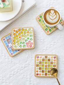 DIY Mosaik Fliesen für Basteleien, gemischte Farben Mosaik Sets mit Holz Untersetzer, handgemachte Glas Untersetzer Bastelsatz für Erwachsene, kreative handgemachte Heim Dekoration Geschenke. Beinhaltet runde & quadratische Bambus/Holz Tabletts, DIY Bastel-Materialien geeignet für Partys, Feiertage, Weihnachten