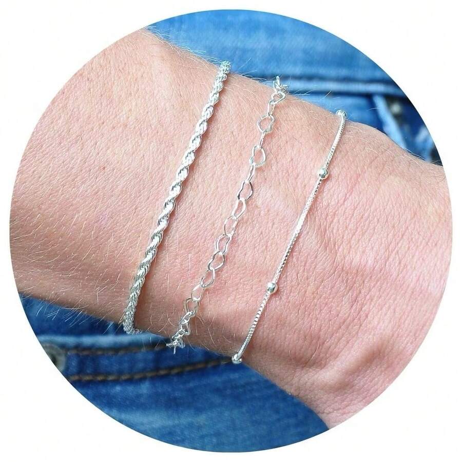 Kit Of 3 Elegant Heart-Shaped Beaded Bracelets, Plated In 925 Silver Or 18K Gold - Bạc - Xem 1