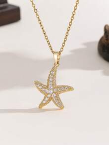 1pc Fashion New Ins Style Sea Star Pendant Necklace Exquisite Jewelry For Women And Girls - Gold - View 1