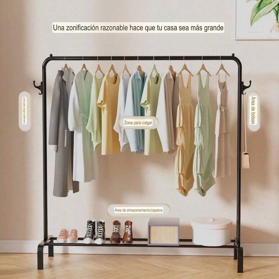 1 Piece Freestanding Clothes Drying Rack With Storage Shelf, Shoe/Hat Rack, Household Hat Rack, Balcony Clothes Hanger - Dark Grey - View 1