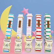 Elegant Little Tail Dog Collar Cute Pink With Red Strip Pattern Pet Collars Soft Girl Or Boy Adjustable Puppy Collar With Quick Release Buckle