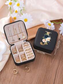 1pc Floral Rose Initial Jewelry Box, A-Z PU Leather White Portable Travel Jewelry Box, Black Jewelry Storage Box, Pink Mini Portable Zipper Jewelry Box, Necklace, Ring Pendant, Bracelet, Earring Storage Box, Jewelry Packaging Box, Suitable For Mother's Gift, Wedding Gift, Bridesmaid Gift, Anniversary Gift, Christmas Gift And Girlfriend's Boutique Gift. - Multicolor - View 13