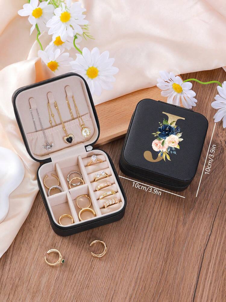 1 st smyckesask med blommiga rosor, A-Ö PU-läder, vit bärbar resesmyckesask, svart smyckesförvaringsask, rosa mini bärbar smyckesask med dragkedja, halsband, ringhänge, armband, örhängesförvaringsask, smyckesförpackningsask, lämplig som mors present, bröllopspresent, brudtärnepresent, jubileumspresent, julklapp och boutiquepresent till flickvän. - Multifärgad - Visa 13