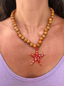 1 chiếc vòng cổ hạt gốm thủ công dành cho nữ, vòng cổ hạt bí ngô nhiều màu với mặt dây chuyền hình xương rồng và sao biển hình con tôm hùm (Màu sắc và hình dạng ngẫu nhiên) - Nhiều màu - Xem 16