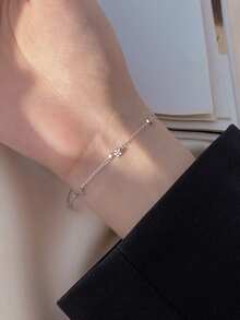 1pc Zirconia Star Bracelet For Women, Fashion Luxury Elegant Minimalist Romantic Style Niche Design Delicate Sweet Accessory, Suitable For Daily Wear And Holiday Gift - Antique Silver - View 6