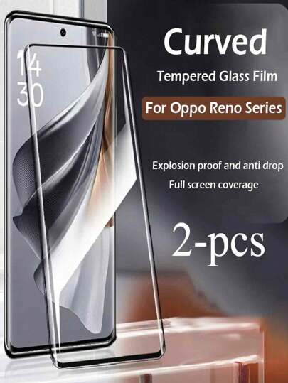 2 件弧形钢化玻璃屏幕保护膜适用于 Oppo Reno 10 5G Reno 11 5G Reno 11F Reno 8T 5G Reno 6 Pro 5G 屏幕保护必备品，适用于日常防护、办公室、家用手机屏幕保护膜手机配件防水防震防摔防摔防刮防指纹全覆盖