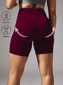 Damen Oversize Shorts mit hoher Taille, einfarbig, Lässig Fitness - Bordeaux - Übersicht 2