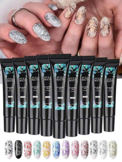 12 Colors Nail Art Stamping Gel Polish, Colorful Black & White Transfer Painting Gel, Removable UV Gel, Nail Art Stamping Plates, Nail Art Tools Nails