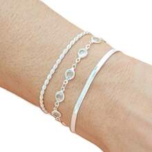Kit Of 3 Crystal Snake Bone Bracelets, 18K Gold Or 925 Silver Plated - Silver - View 1