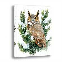 1pc 30*40cm(12*16inch)D-Flat, Winter Owl Canvas Wall Art - Snowy Branches And Pine Needles In Brown, Orange, And White Tones - Modern Vintage Decorative Framed Poster For Living Room, Bedroom, And Office - Ready-To-Hang Winter Home Decor - High-Quality Canvas Print, Dorm Decor, Rustic Style, Wooden Frame, Designer Exclusive, D-Flat Art - White - View 2