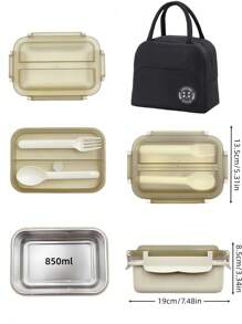 1 套不锈钢 304 午餐盒套装，含餐具和午餐袋，方便的学校午餐盒套装，防漏工作便当盒套装，适用于学生和成人午餐的食物容器，适用于办公室、学校、户外、野餐、派对、厨房