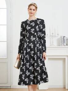 Luxury Jacquard Long Sleeve Elegant Party Dress For Women, Autumn/Winter