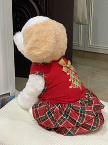 Pet Red Plaid Christmas Tree Dress, Small Cat Dog Clothes, Poodle Bichon Frise Outfits