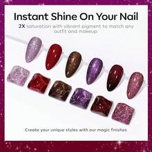 Cat Eye Gel Nail Polish Set, 6 Colors 9D Glassy Cat Eye Glitter Gel Polish Black Red Purple Blue Silver Brown Nail Polish All Seasons With Magnet Soak Off Led DIY Salon Gift-842643 - A-2深紅暮光 - 查看 3