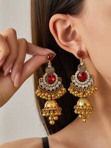 1 对时尚复古串珠流苏，南亚风格风铃流苏，女式金属不对称耳环，适合时尚派对、节日装扮、海滩度假 - 南亞風格時尚耳環 - 查看 5