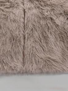 女士休闲百搭米色街头时尚柔软人造毛皮开衫夹克，适合冬季 - 卡其色 - 查看 3