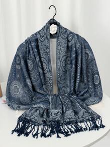 1 pieza Bufanda de mujer con borlas de estilo bohemio, chal tejido con patrón redondo bohemio, pañuelo musulmán con estampado de piedras, serie rosa, patrones elegantes surtidos, adecuado como regalo, adecuado para uso diario en otoño e invierno