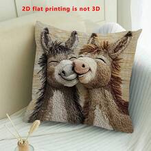 1pc Cute Donkey Pattern Single-Sided Throw Pillow Cover, Vintage Square Single-Sided Pillow Sham, Suitable For Living Room, Bedroom, Home Decor, All Season - Multicolor - View 1
