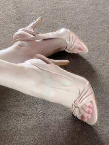 2026新款露趾 peep toe 透視網紗蕾絲刺繡蝴蝶結厚底涼鞋，性感細高跟女鞋 - 粉色 - 查看 2