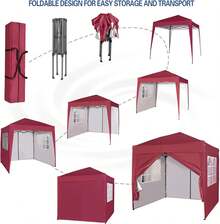 MCC Direct Pop-Up Gazebo 2m X 2m With Sides Silver Protective Layer Waterproof Marquee Canopy WS - Red - View 2