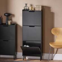 SoBuy 3 Flip-Drawers Shoe Cabinet Shoe Rack Shoe Storage Cupboard Organizer Unit Black W50 X D19 X H129cm FSR151-H-SCH - Black - View 3
