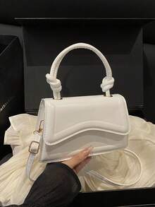 New Fashion Women's White Solid Color Pu Leather Square Handbag, Simple And Stylish Design, Suitable For Outdoor, Shoulder Bag With Removable And Adjustable Shoulder Strap - White - View 10