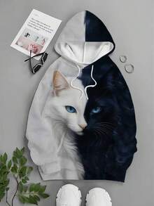 1 pezzo Felpa con cappuccio casual con vestibilità morbida, adatta per l'autunno/inverno