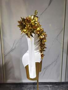 New Shiny Black Rhinestone Velvet Long Sleeve Bodysuit Women Evening Party Club Gala Hosts  Bar Stage Costumes - TRẮNG - Xem 7