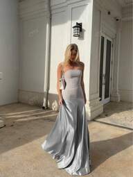Women's Solid Color Patchwork Taffeta Fabric Sexy Casual Vacation Elegant Party Strapless Dress