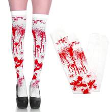 Blood-Stained White Socks, Halloween Bloody Socks, Halloween Women's Stockings, Over-The-Knee Socks, White Blood-Stained Bloody Socks, Horror Costume, Halloween Party Costume, Accessories For Cheerleader, Nurse, Doctor Role Play, Suitable For Zombie Bride, Schoolgirl, Nurse, Zombie Cheerleader Halloween Costumes. - Multicolor - View 3
