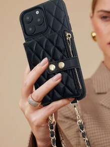 1 件菱形双扣香风手机拉链包，奢华极简主义零钱卡夹钱包可拆卸手机壳带卡槽和皮革肩带，大容量零钱卡收纳，优质仿皮绗缝套，适用于 /Galaxy S24 Ultra、17 Pro Max/16 Pro Max/12 Pro/13/14 Plus/15 Pro Max/16 Pro Max，斜挎度假便携保护壳