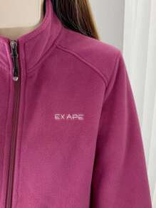 1件装 女士户外徒步登山330克加厚防风抓绒外套，冬季滑雪 - 酒紅色 - 查看 3