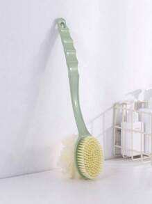 1 粉色/蓝色长柄沐浴刷，具有双面擦洗和按摩功能，多用途擦洗刷，用于背部去角质和淋浴清洁，家庭浴室装饰