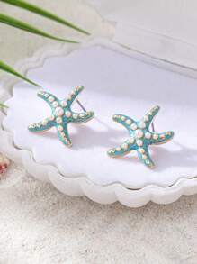 1 Pair Starfish Dangle Earrings, Suitable For Women's Daily And Festival Wear