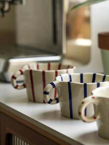 1 件简约条纹格纹陶瓷杯，早餐牛奶燕麦杯，家用下午茶咖啡杯，果汁饮料杯，情侣水杯，送给家人和朋友的节日礼物杯 - 彩色 - 查看 11