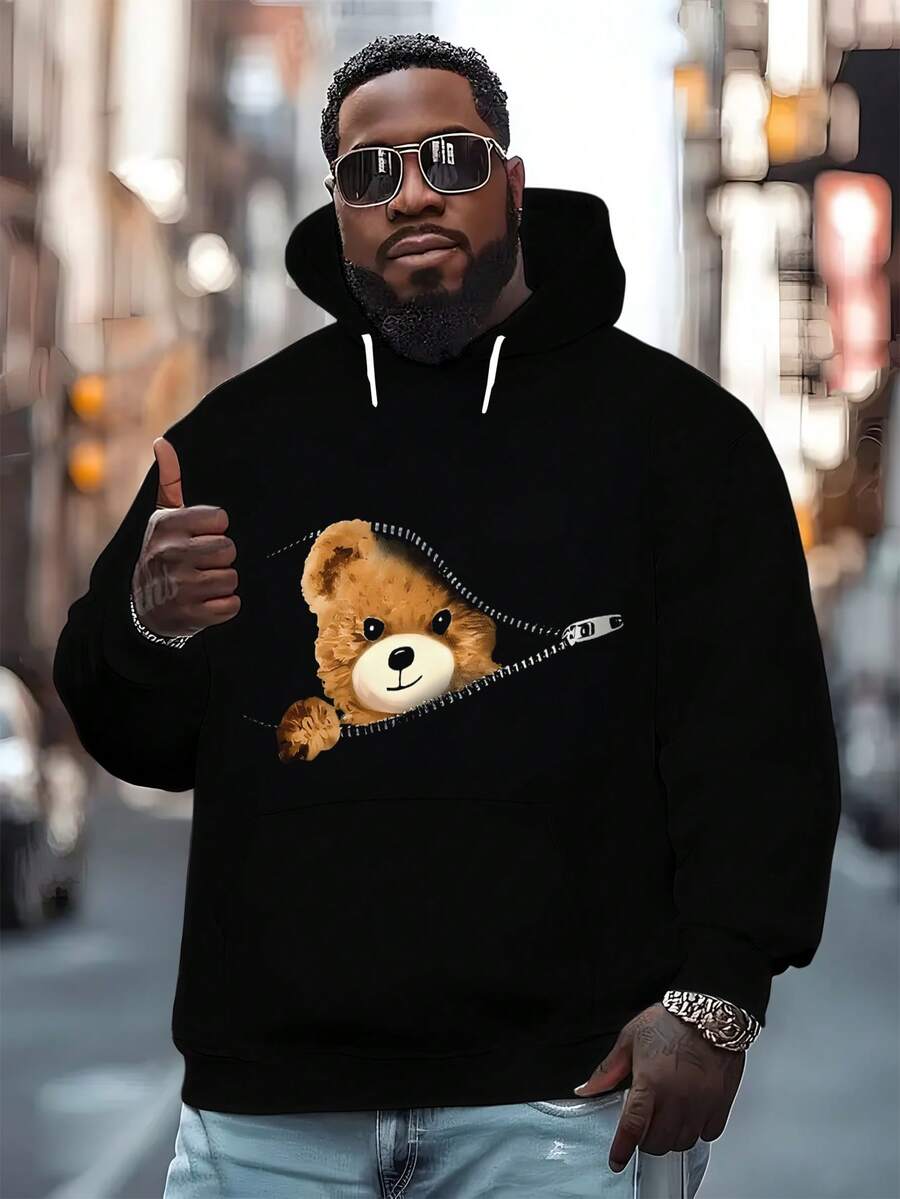 1 件男士时尚宽松休闲连帽运动衫，适合运动和户外穿着，长袖 - 彩色 - 查看 1