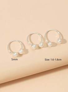 Juego De 3 Anillos Decorativos De Perlas Falsas - Blanco - Ver 2