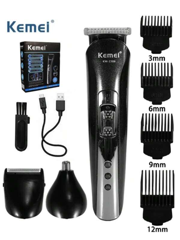 Kemei KM-1506 Multi-Function USB Hair Clipper,3 In 1 Men's Groomer Set,Electric Rechargeable Hair Trimmer Electric Shaver Beard Razor Hair Clipper,Cordless Barber Hair Clippers For Men Professional Gift For Men,Rechargeable USB
