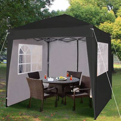 MCC Direct Pop-Up Gazebo 2m X 2m With Sides Silver Protective Layer Waterproof Marquee Canopy WS
