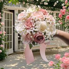 Wedding Bouquets Large For Bride Bridesmaid, Champagne Artificial Roses Flowers For Wedding Church Proposal Home Desk Center Decoration - Rượu sâm banh - Xem 1