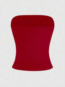 XLLAIS Sexy Strapless Cropped Tank Top, Fashionable Solid Color Elastic Fitted Yoga Tube Top, Double Layer, Suitable For New Year Party - Bright Red - View 7