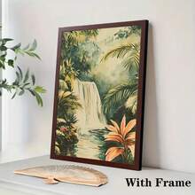 1/3 piezas Decoración de pared de acuarela retro de selva tropical de vacaciones, decoración de pared de cascada, arte de decoración de pared opcional, póster de acuarela hawaiano, mural decorativo del hogar de vacaciones, decoración del hogar, póster de lienzo - Multicolor - Ver 19