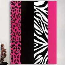 Framed  Chic Pink Zebra & Leopard Print Canvas Wall Art With Solid  – Modern Home Decor For Bedroom, Living Room, Or Classroom – Stylish Vertical De With Black Backgrounds, Living Room Decor