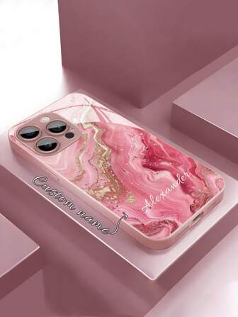 1 pieza Funda de teléfono de vidrio con patrón de mármol dorado de múltiples texturas personalizada con nombre, compatible con Apple 17 Pro Max/16 Pro Max/15 Pro/14 Plus/13 Pro/12 Pro Max/11/XS Max/8/7/6 Plus, Galaxy S24 Ultra/S25 Ultra, de moda, colorida, linda, divertida, minimalista, para el Día de la Madre, para el Día del Padre, funda de teléfono, accesorio de teléfono, funda de teléfono personalizada