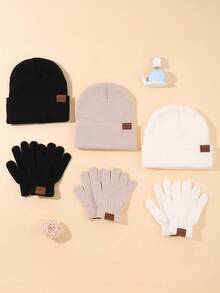 2/6-Piece Fashion Car Logo Hat Glove Set In Black, White, And Khaki For Daily Casual Wear In Autumn And Winter To Keep Warm - Knitted Hat + Gloves Combination - View 4