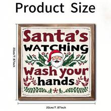 1 pezzo Cartello in stile fattoria "Babbo Natale ti guarda mentre ti lavi le mani", opera d'arte da parete in legno incorniciata, stile classico di fattoria, senza bisogno di elettricità, decorazione festiva polivalente, adatta per Natale, Ringraziamento, Capodanno, universale, quadrata