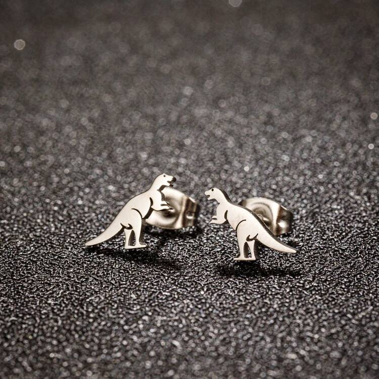 1 par de pendientes pequeños de animales de acero inoxidable, pendientes de gato y perro simples y lindos adecuados para mujeres, apropiados para uso diario, regalo de joyería - Plateado - Añade 21