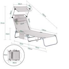 SoBuy Sun Lounger With Sun Canopy And Pillow, Foldable Garden Lounger, Relaxation Chair For Gardens, Courtyards, Beaches, Balconies, Black, Load Capacity Up To 110 Kg, W X H X D Approx. 191 X 19 X 56 Cm OGS48-SCH - 米色 - 查看 7