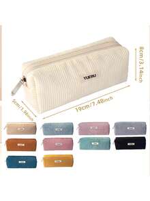 1 peça, estilo simples e versátil, material de veludo cotelê, toque macio, fecho de zíper seguro para uso, adequado para uso diário de estudantes e trabalhadores de escritório, usado para armazenamento de artigos de papelaria de estudo ou escritório, também pode ser usado como carteira de moedas, bolsa de caneta de veludo cotelê